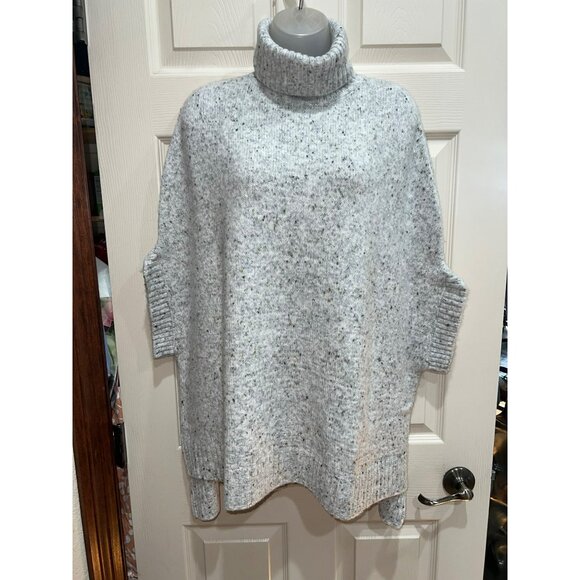 New Bishop + Young SOFT Speckled Gray Knit Poncho Sweater Turtleneck Small - Picture 7 of 11